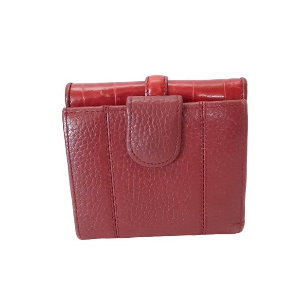 Brighton Red Croco Leather Flap Wallet Square Bifold Travel Wallet Compact - Picture 2 of 8